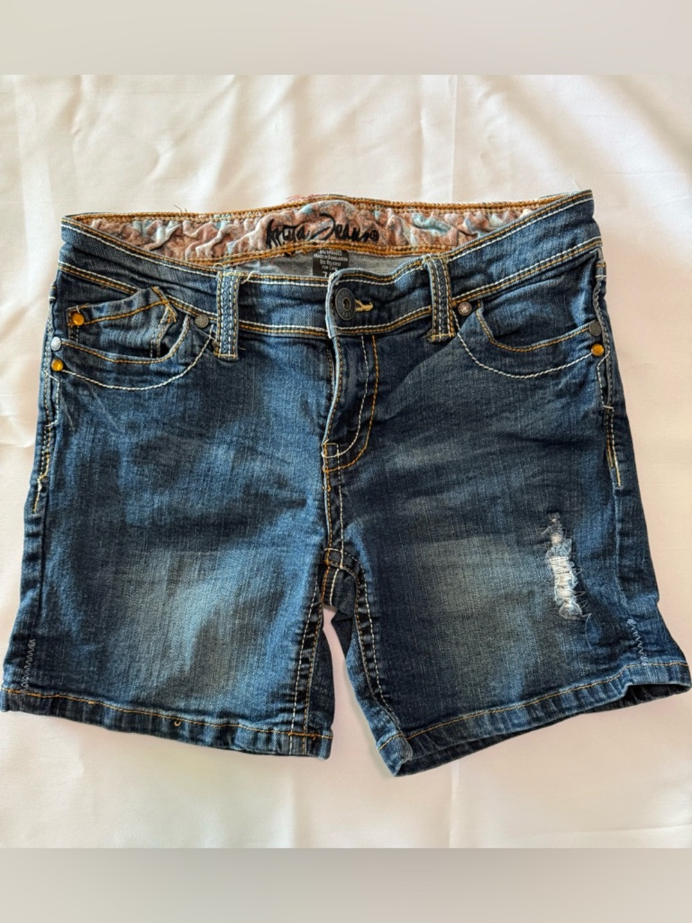 Ariya Dark Blue Distressed Denim Jean Shorts
